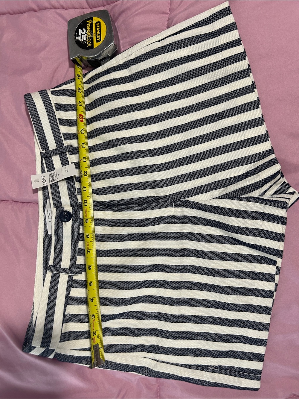 Ann Taylor Striped Navy blue  and White High-Waist Shorts